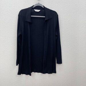 VTG Exclusively Misook Black Rib Knit Open Front Side Slit Cardigan Womens sz XL